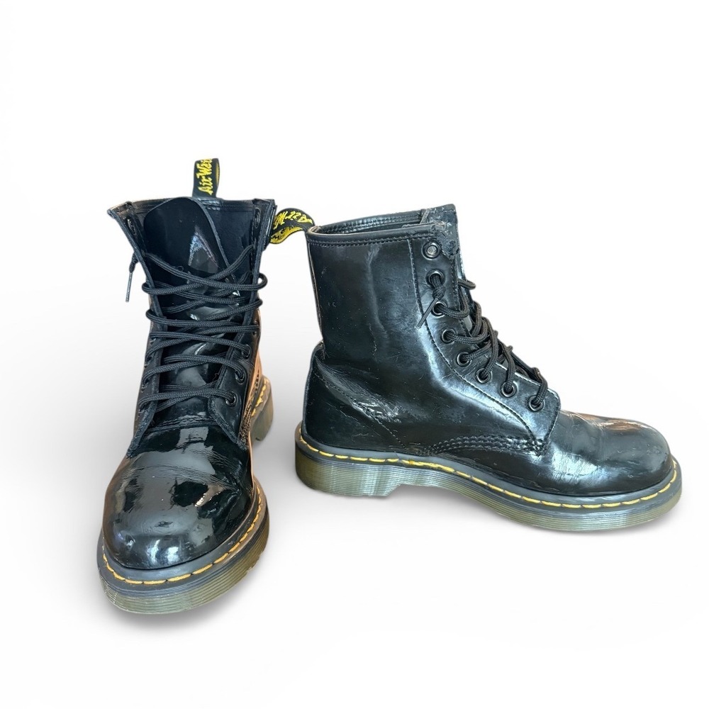 Dr Martens 1460 Patent Leather Lace Up Boots Womens Black Combat Size 7 gothcore - Picture 2 of 10